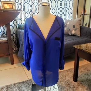 Sheer blue with black trim blouse